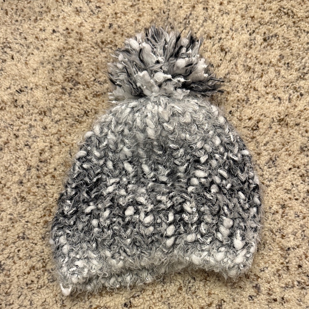 Cozy Gray and White Knit Pom-Pom Beanie